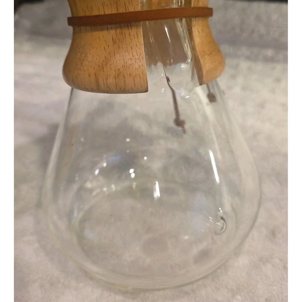Vtg MCM Chemex Pyrex Glass Pour Over Coffee Maker /Wooden Collar, Filters, 9 in